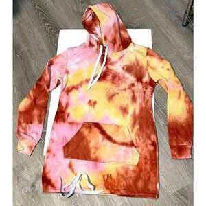 Bamboo Sports tye dye hoodie sweater womens medium pink red yellow